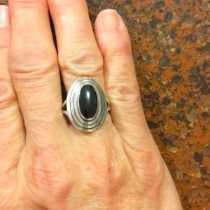 Silver and onyx ring